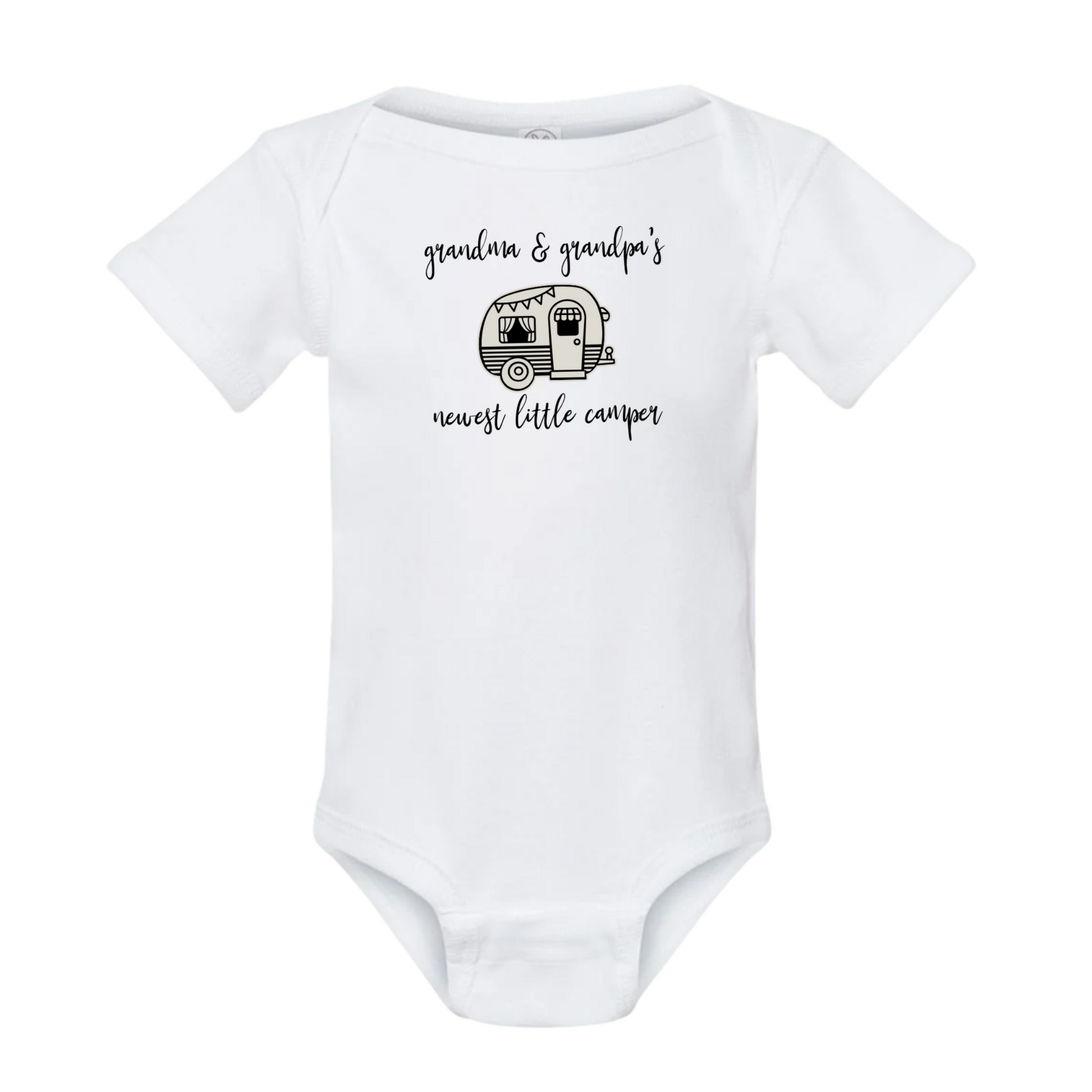 Grandma & Grandpa's Newest Little Camper Onesie - front view