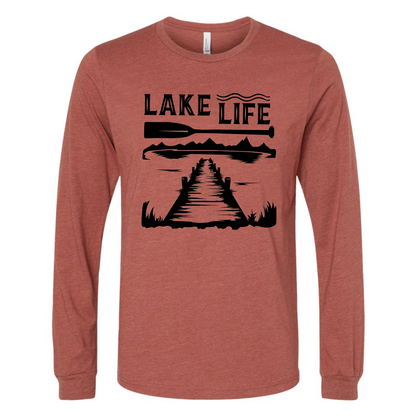 Lake Life Long Sleeve T-Shirt in heather clay = front view