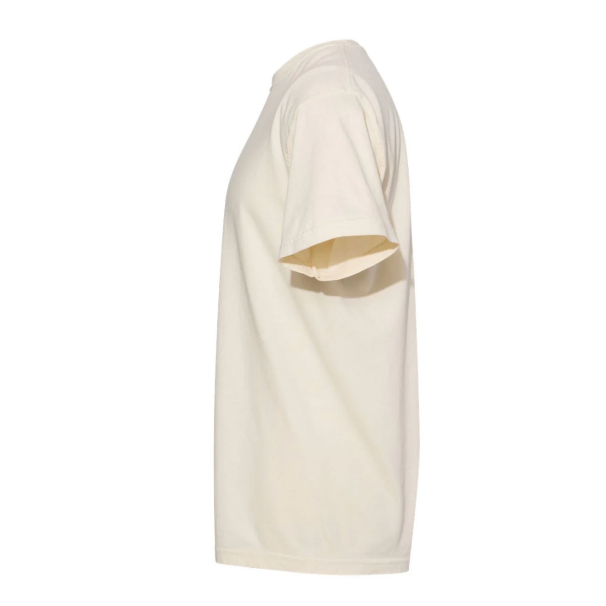 beige t-shirt side view on a white background