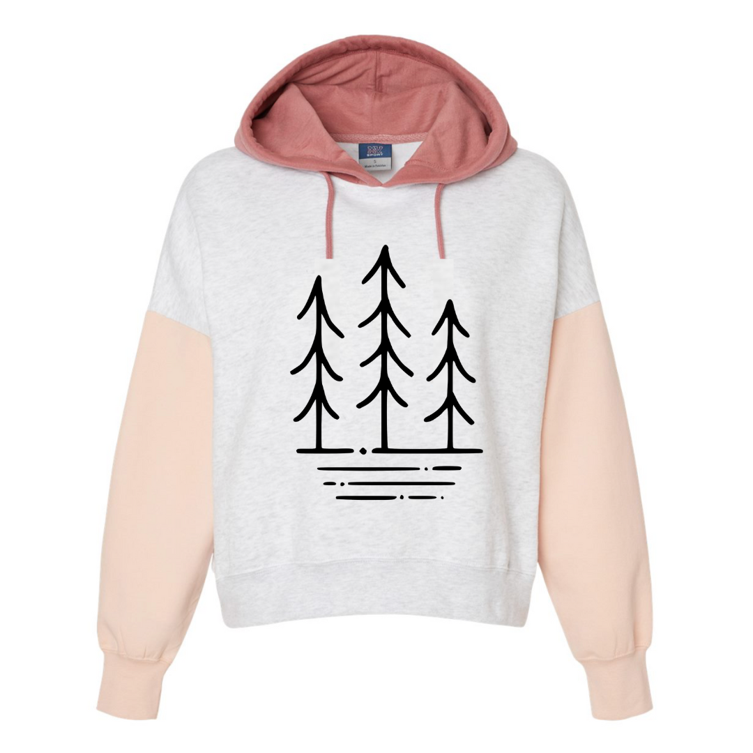 Three Trees Cropped Hooded Sweatshirt - cameo pink - front view
