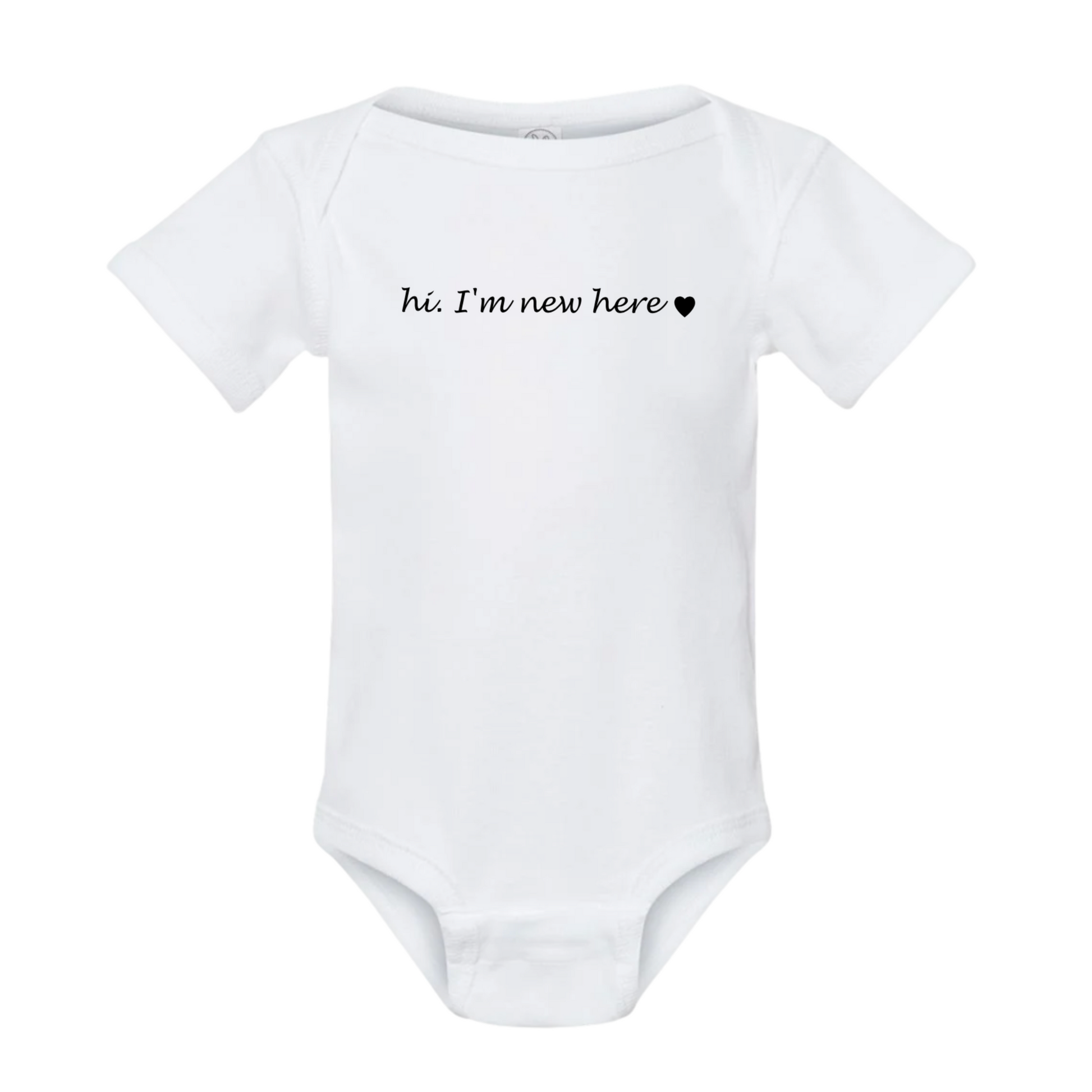 Hi, I'm New Here Onesie - front view
