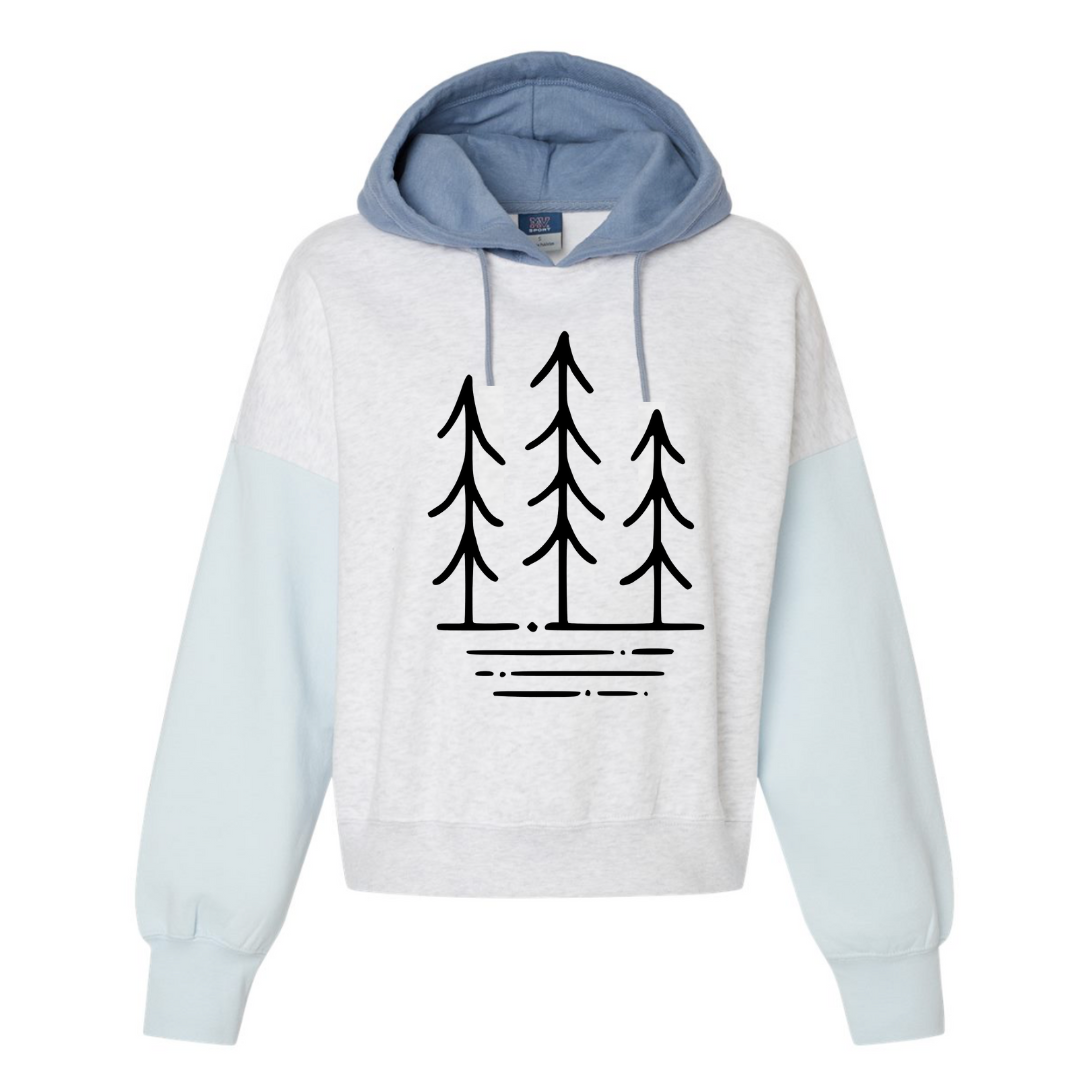 Three Trees Cropped Hooded Sweatshirt - arctic blue - front view