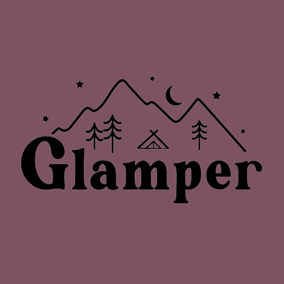 Glamper Camping Long Sleeve T-Shirt design in black on a maroon background