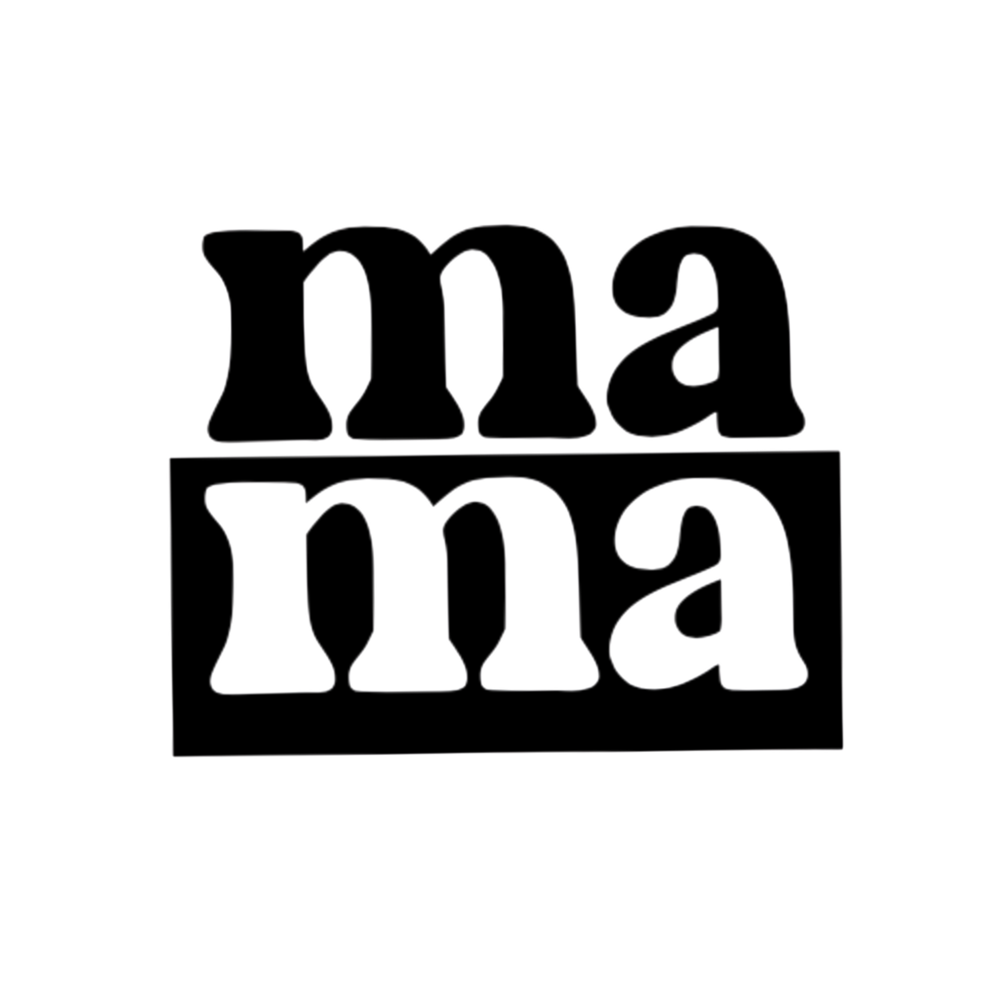 Black and white logo with 'ma ma' text on a white background