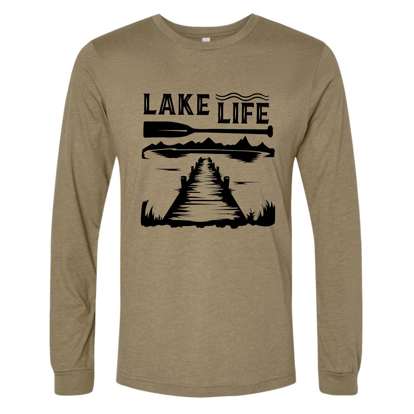 Lake Life Long Sleeve T-Shirt in heather olive - front view