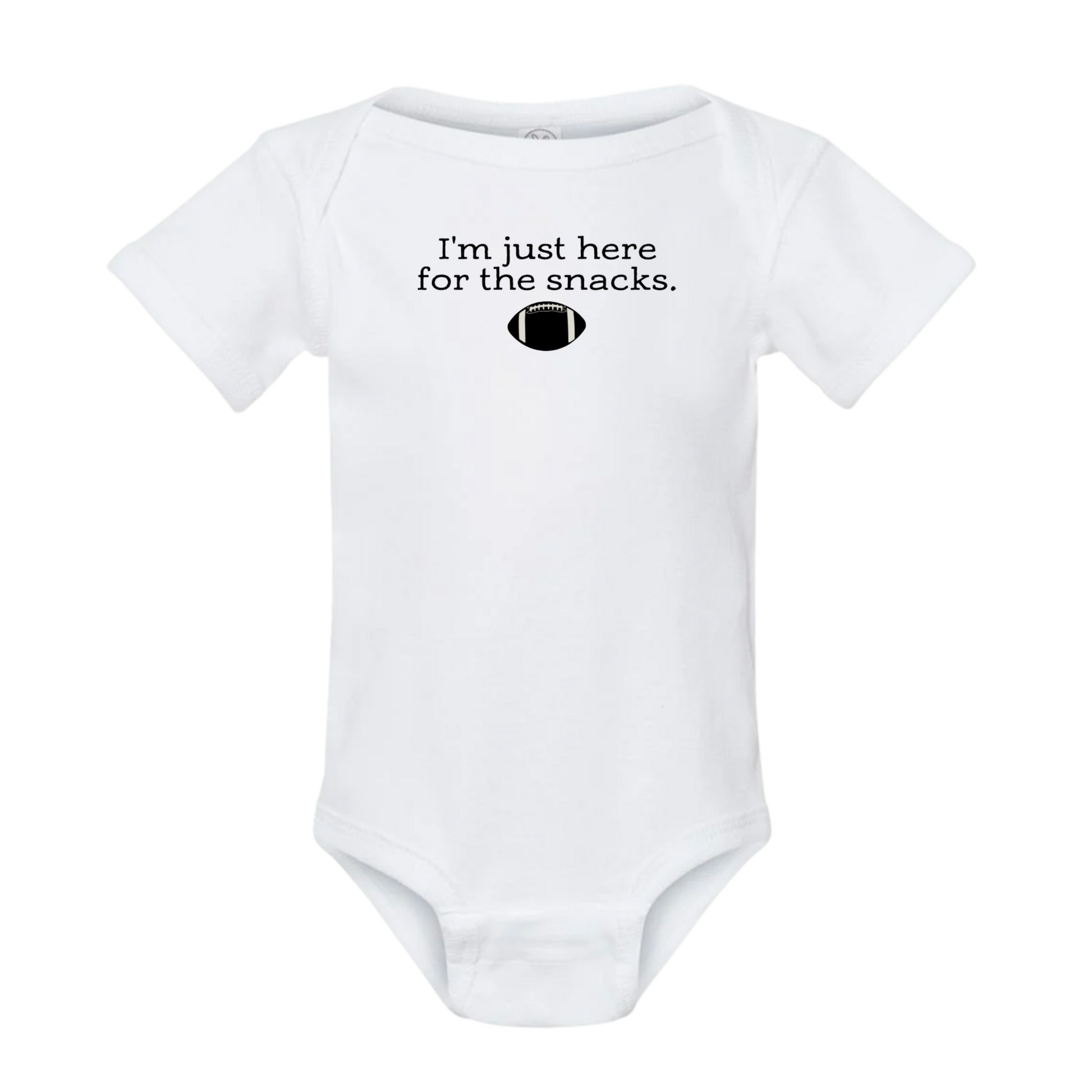 I'm Just Here For The Snacks Football Onesie - front view