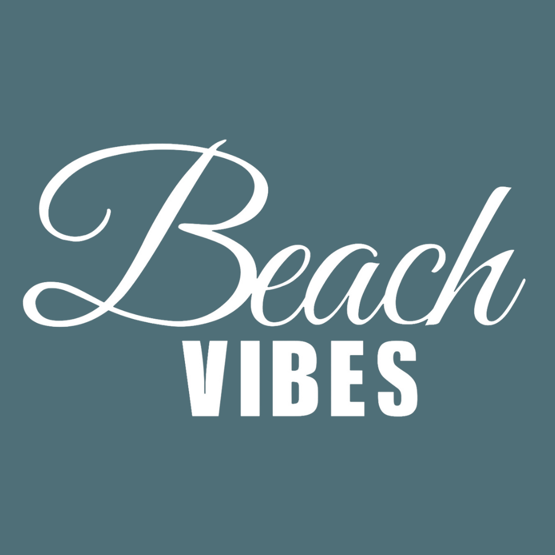 Beach Vibes T-Shirt design in white on a deep teal background to see the design up close