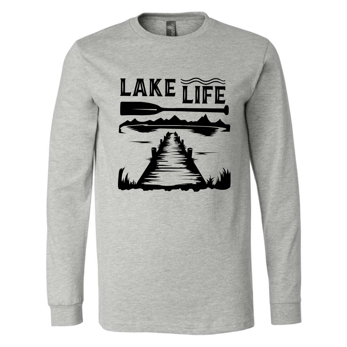 Lake Life Long Sleeve T-Shirt in athletic heather - front view