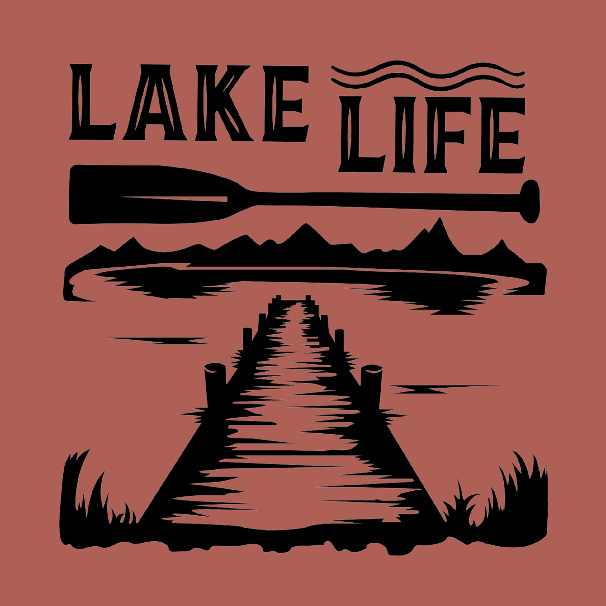 Lake Life Long Sleeve T-Shirt design on a heather clay background to view the design up close