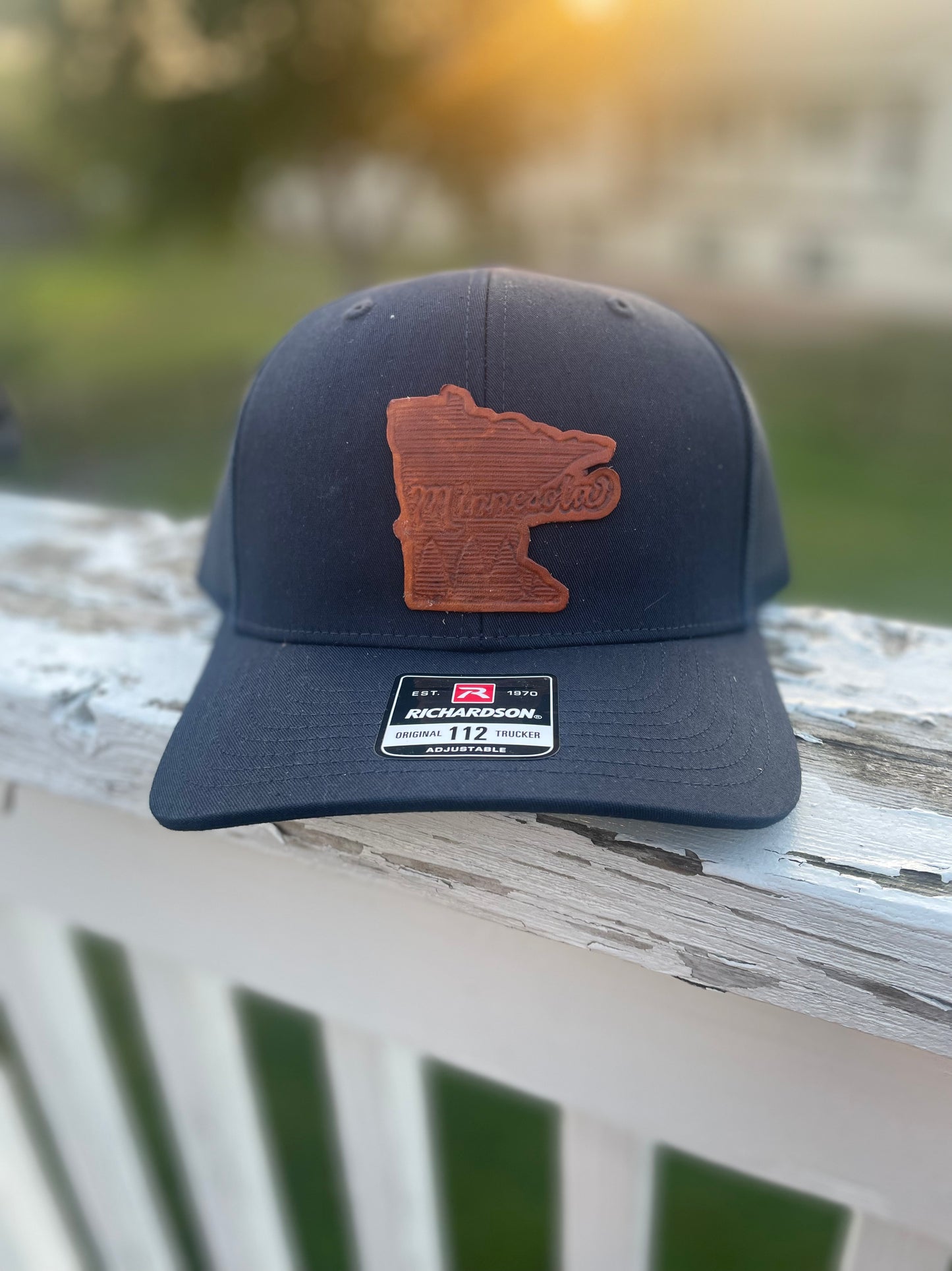 Minnesota Leather Patch Hat in navy blue - front view