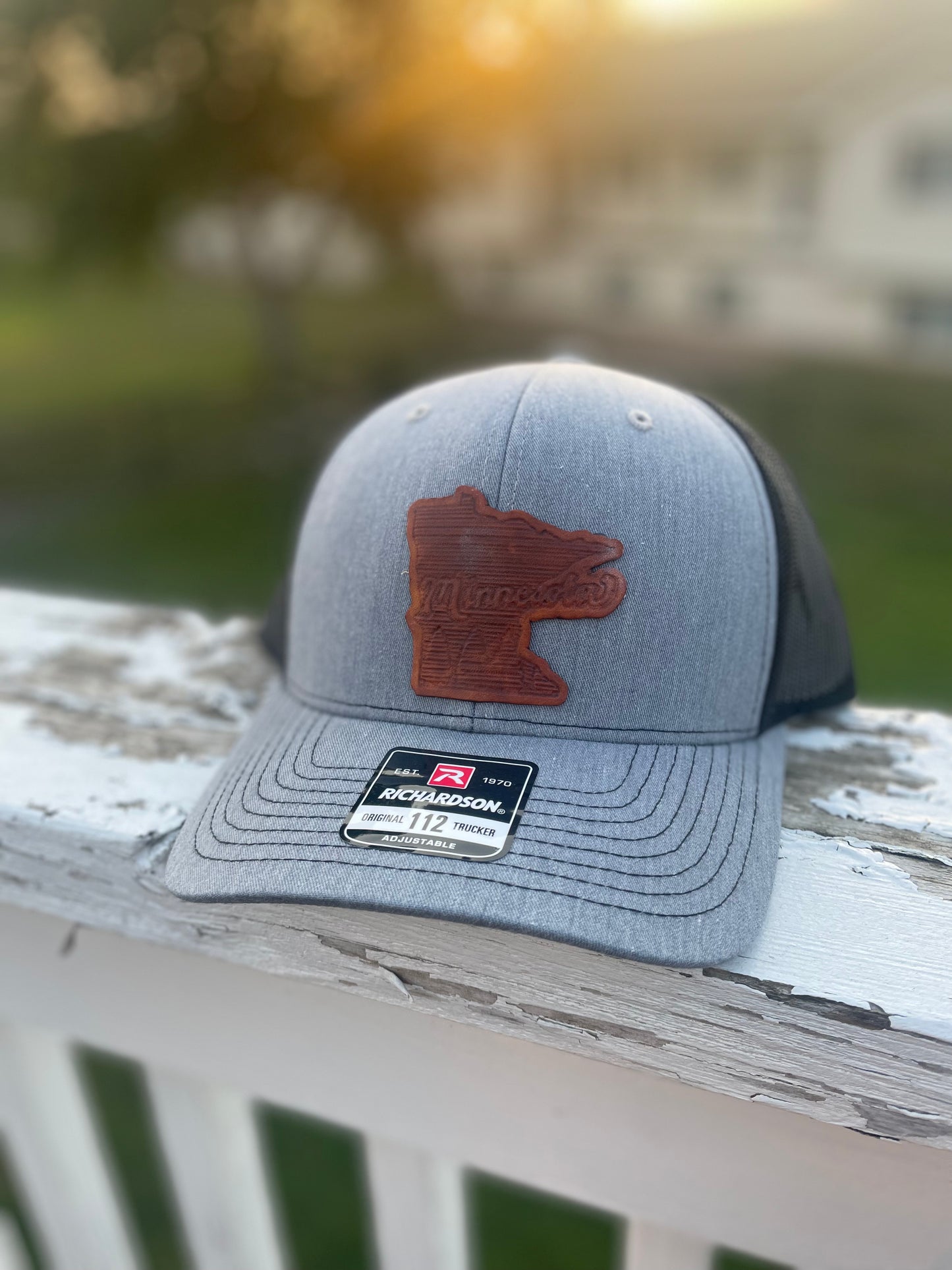 Minnesota Leather Patch Hat in gray - front view