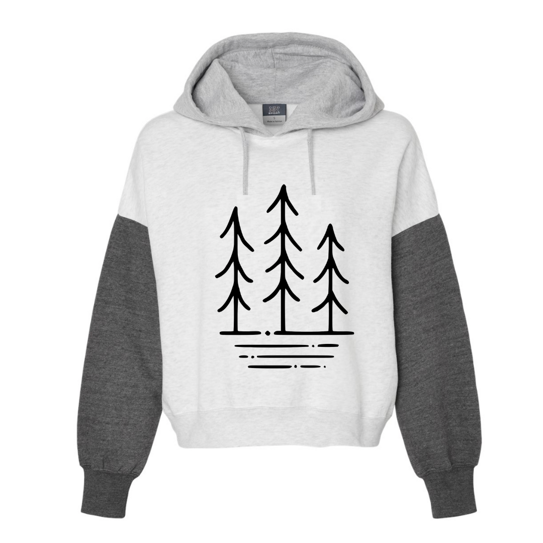 Three Trees Cropped Hooded Sweatshirt - front view in charcoal