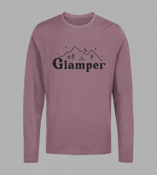 Glamper Camping Long Sleeve T-Shirt on a gray background - front view