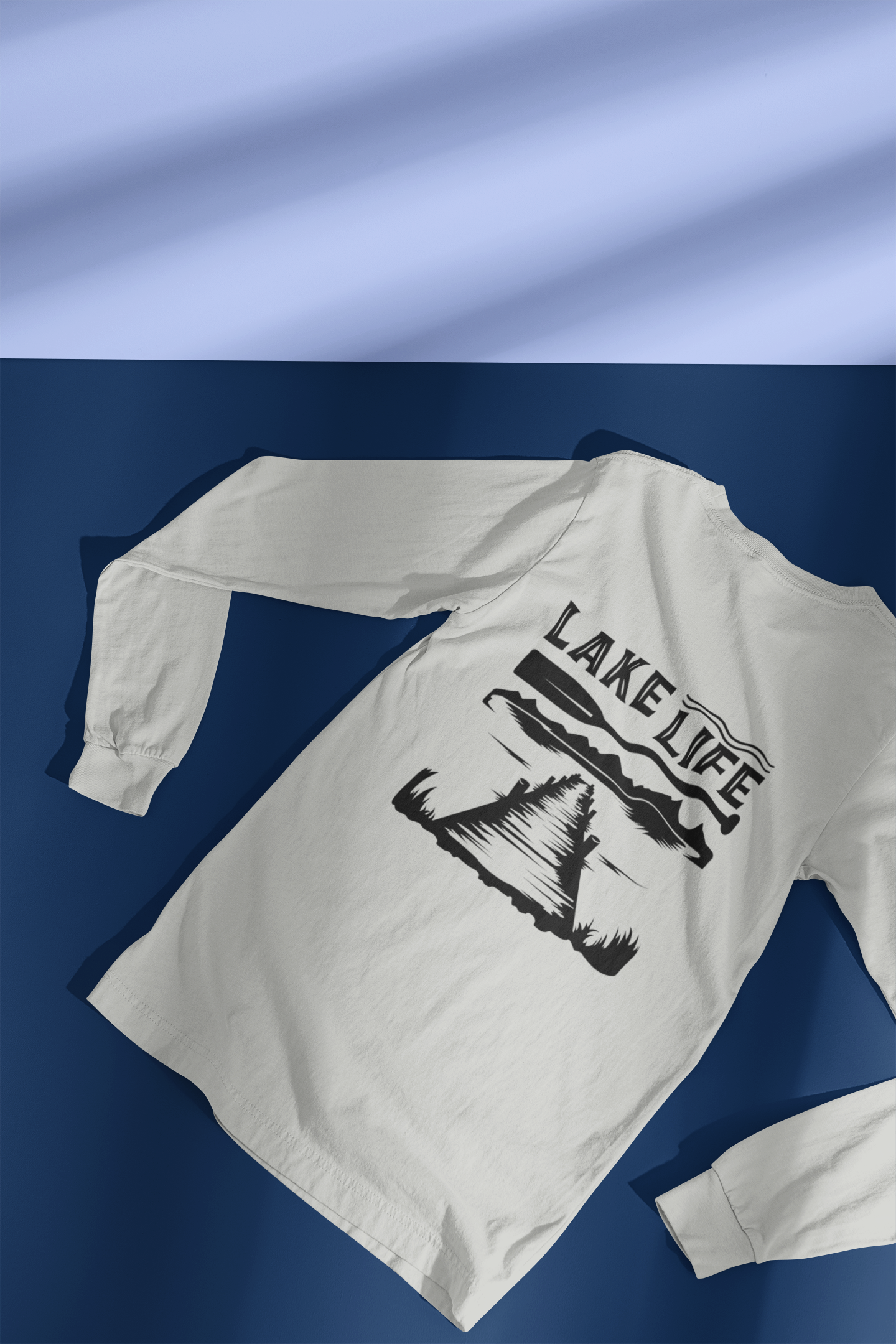 Lake Life Long Sleeve T-Shirt in athletic heather lay down view
