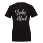 Bridesmaid T-Shirt in black with a white script font writing on the front of the tee. This is the front view of the t-shirt.