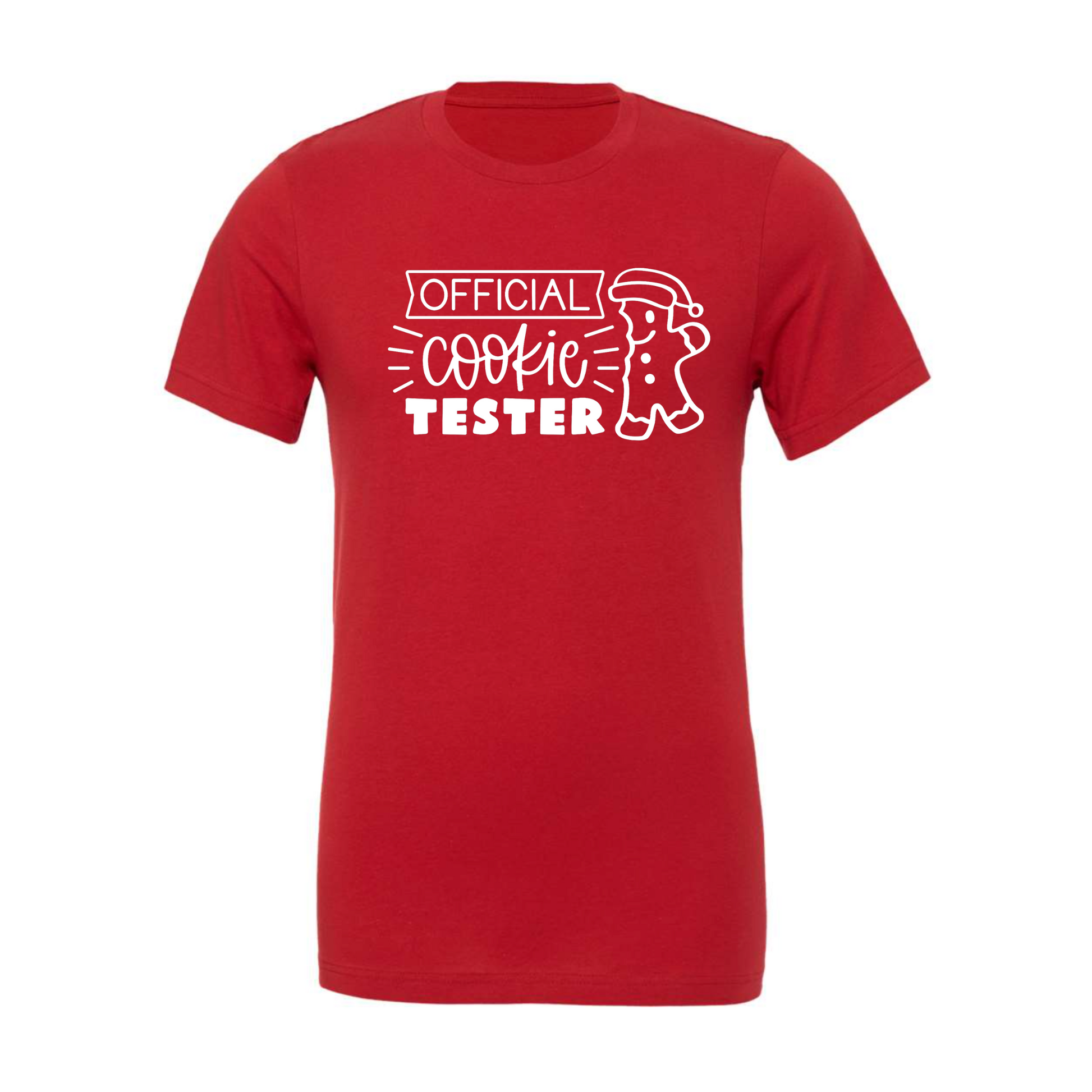 Official Cookie Tester - Red T-Shirt with white writing - Front View