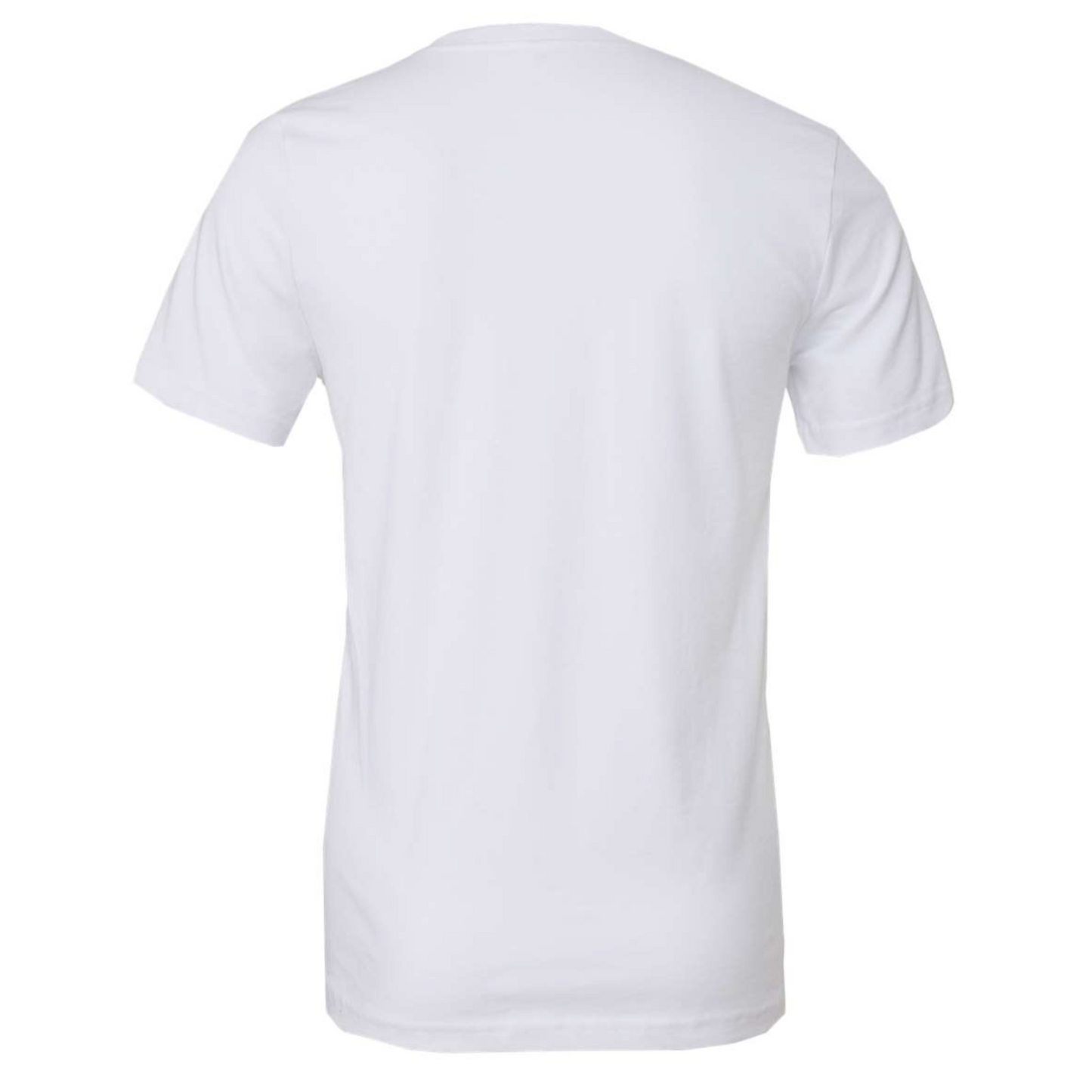 I Like Wine & Maybe 3 People - White T-Shirt in black writing. This is the back view of the t-shirt on a white background.