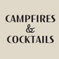 Campfires & Cocktails - T-Shirt in Heather oatmeal. The front of the shirt has a black bold font with campfires & cocktails on it. This is an image of just the design in black on an oatmeal background. 