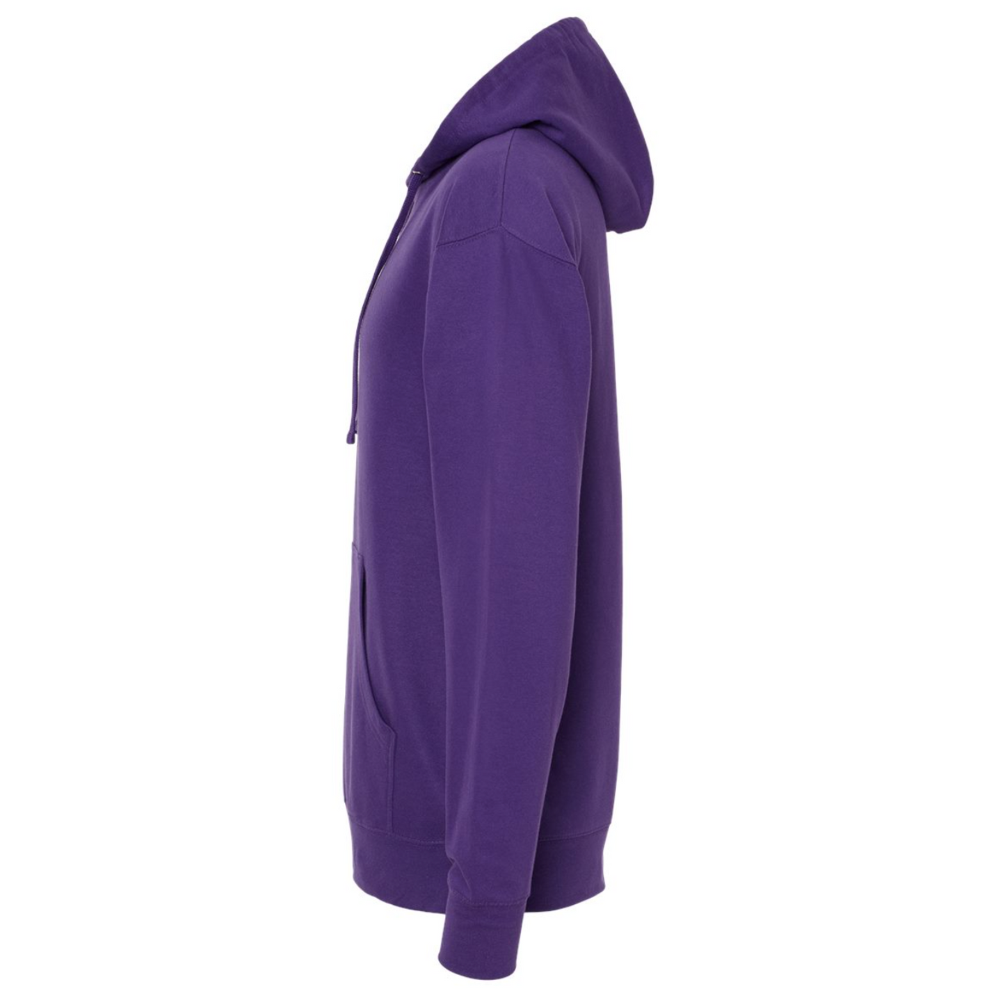 We Almost Always Almost Win Vikings Football Hooded Sweatshirt in purple with white writing. This is the side view of the sweatshirt.