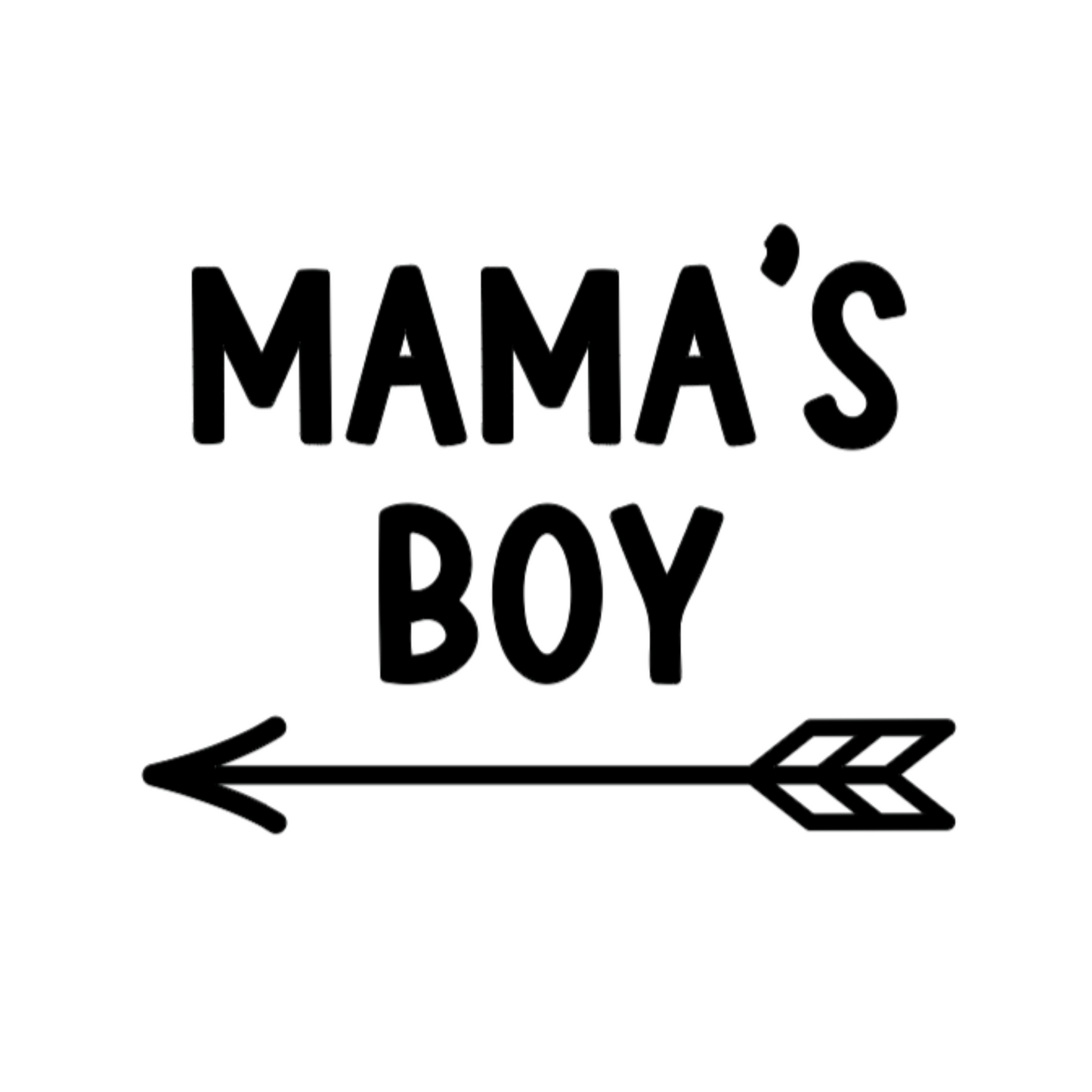 Mama's Boy - Three Quarter Baseball T-Shirt. Sleeves in a Heather light blue on the sleeves with a white base. Mama's Boy is in black with an arrow below it pointing to the left. This is an image of the design on a white background.