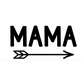 Mama - T-Shirt in heather prism peach. Mama is in a black design with an arrow below it pointing to the right. This is a close up of the black design on a white background.