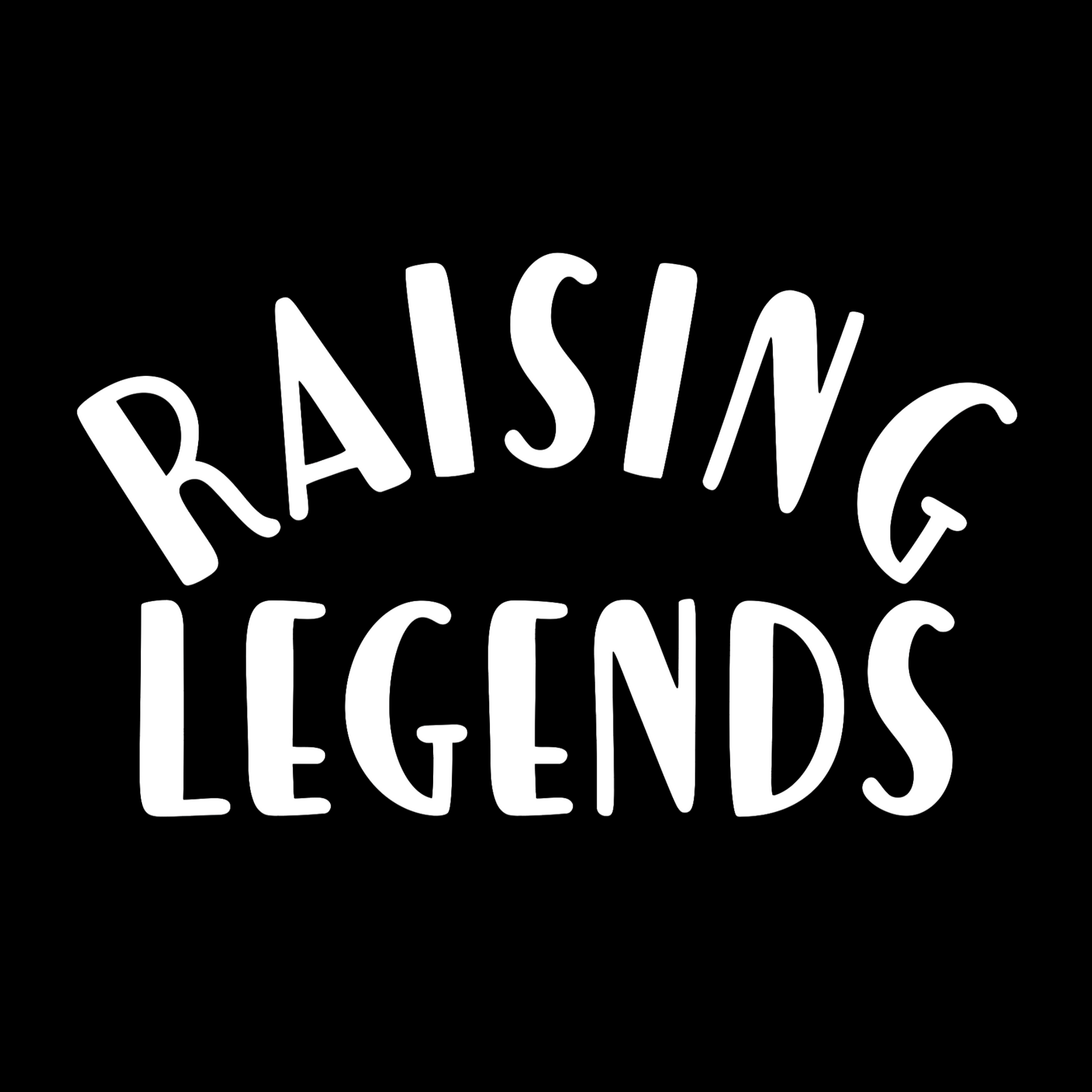 Raising Legends Black Sweatshirt Hoodie - Front ViewRaising Legends - Hooded Sweatshirt in black with white writing. Raising is curve at the top and legends is straight on the bottom. Features an innovative print process that raises the ink for a more defined design. This is an image of the design on a black background.