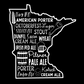 Minnesota Beers - T-Shirt with hazy ipa, American porter, Oktoberfest, lager, scotch ale, stout, dunkel, saison, wheat, cream ale, Irish red ale, pilsner, pale ale, porter, kolsch, amber ale, cream ale on the front in the state of Minnesota with icons of a hop, glass of beer, barrel of beer, bottle opener, and a wheat strand (design is white on a black background)