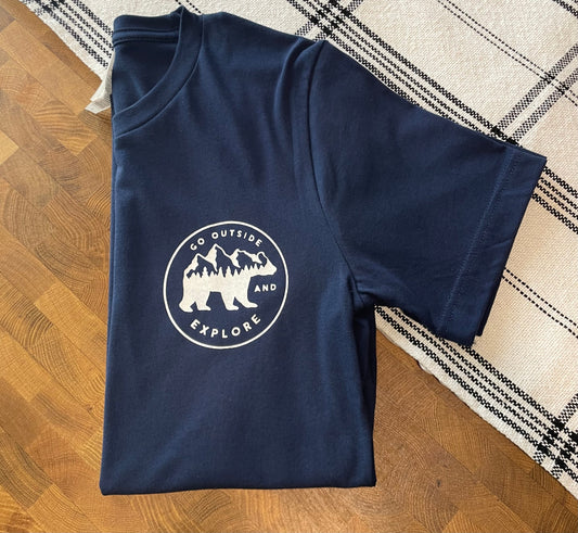 Go Outside & Explore - T-Shirt - folded front pocket view - stylized