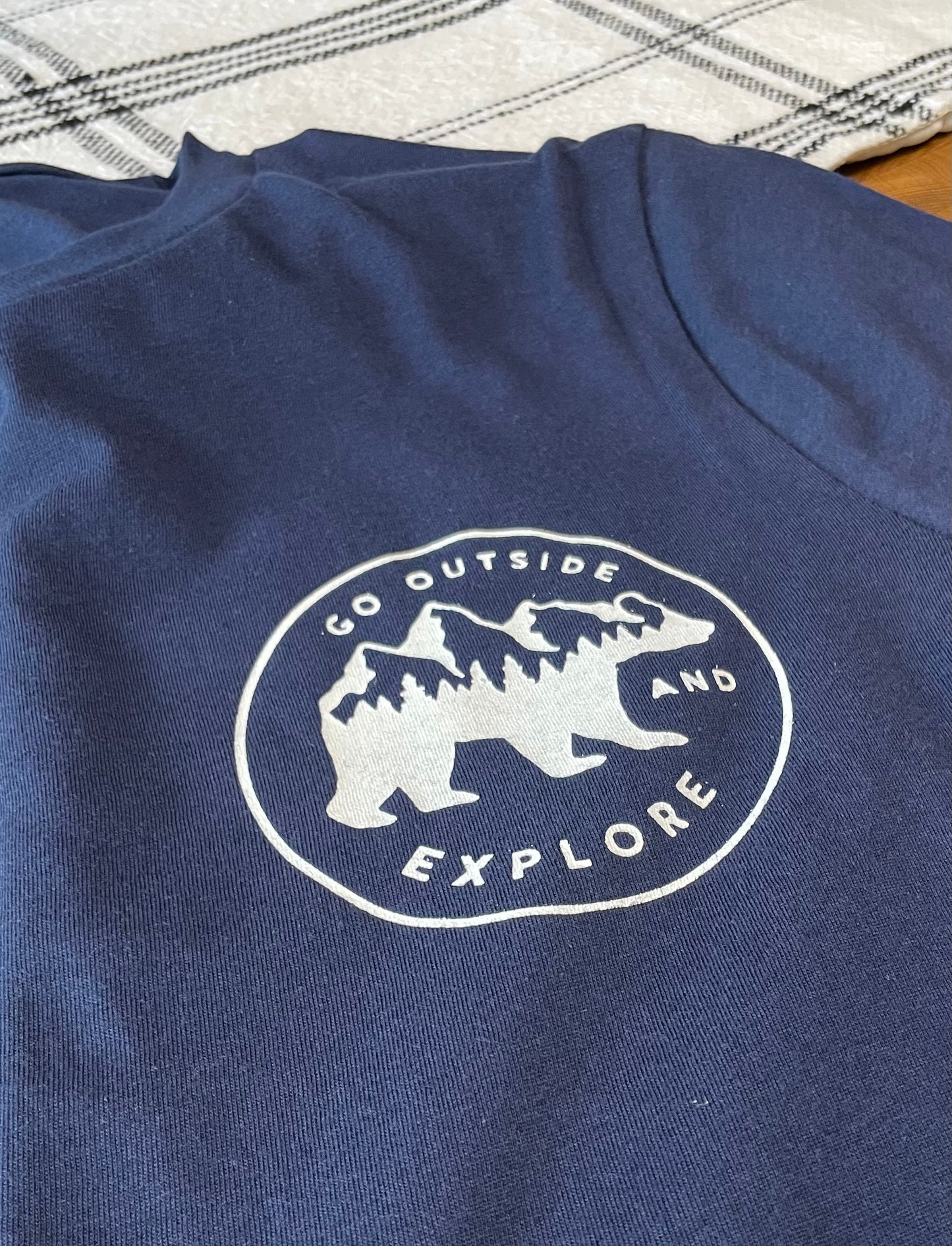 Go Outside & Explore - T-Shirt - front patch up close stylized view