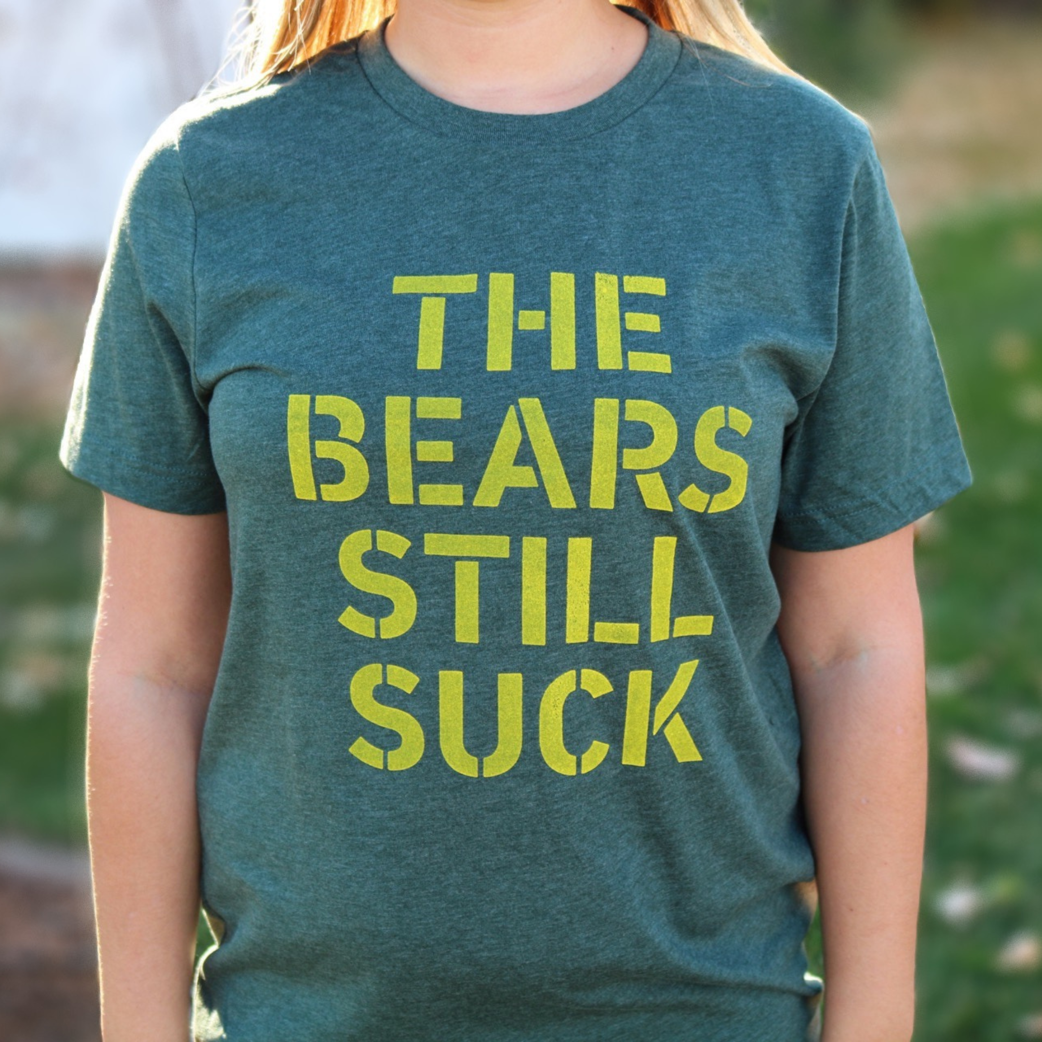 LuckyLuDesigns The Bears Still Suck Packers Football T-Shirt | Green Bay NFL Tee Medium