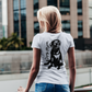 Dog Mom T-Shirt - Back View with a Labrador on the back on a model with a city background