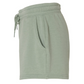 Lake Bum Shorts in a light mint green color with a "lake bum" saying on the right hand corner of the shorts. This is the side view of the shorts.