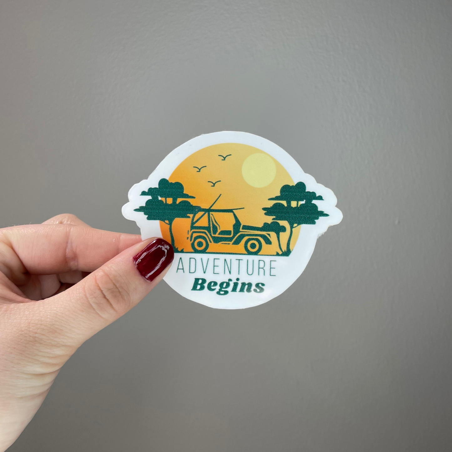 Adventure Begins Sticker - Green, orange, yellow & white