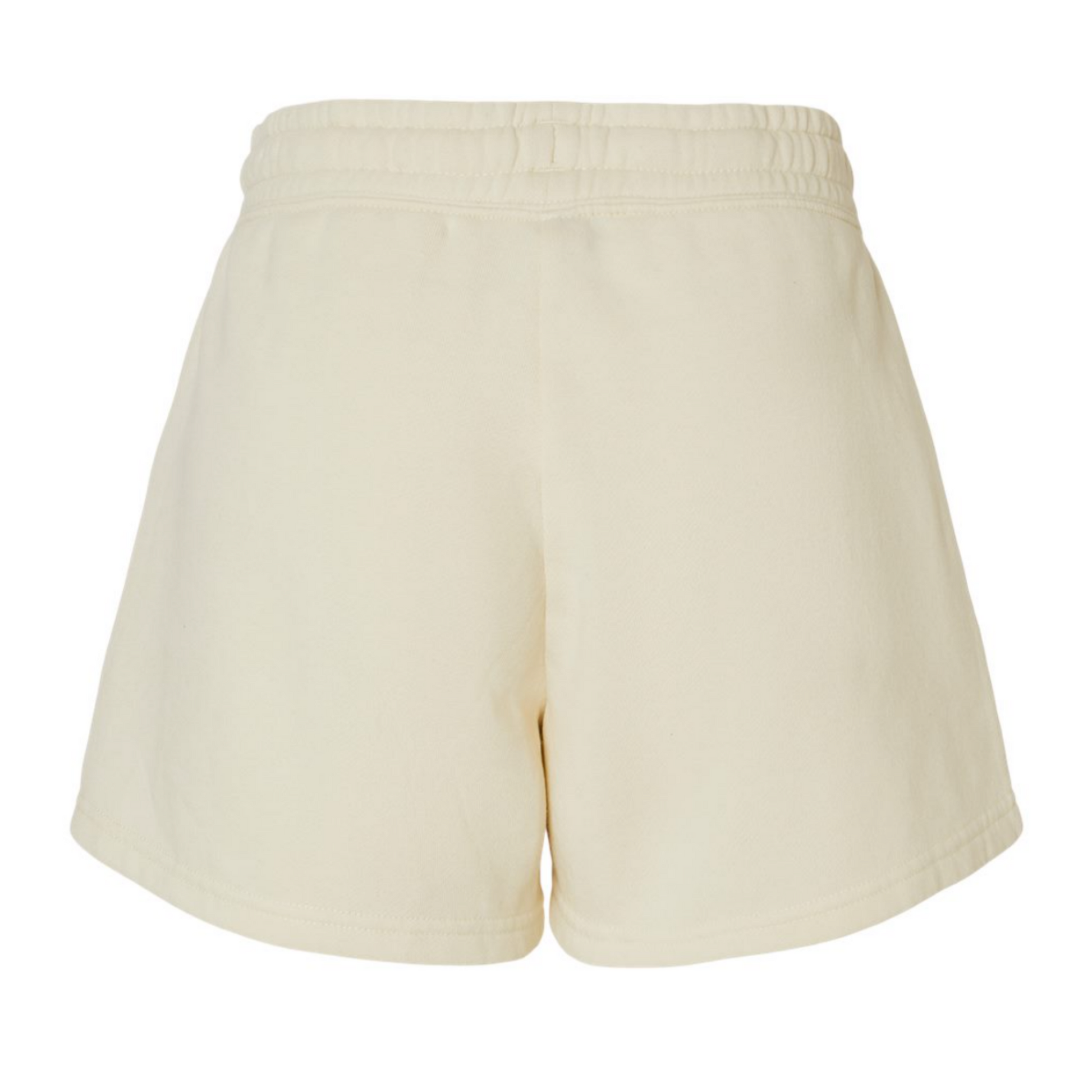 Mama Shorts in cream with a comfy warm fabric. Draw strings loop the front and small emblem of "mama" is on the right hand side of the short in black - on the front. This is the back view of the shorts.