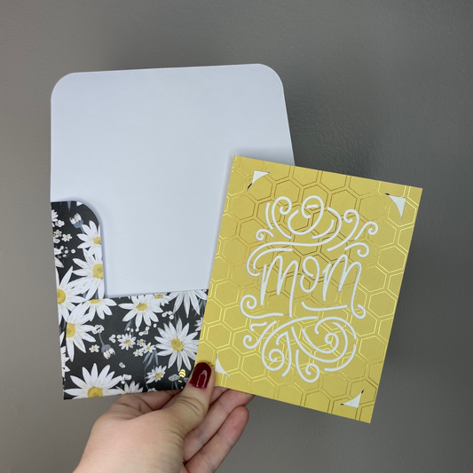 Mom Greeting Card - yellow cards with black daisy envelope