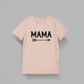 Mama - T-Shirt in heather prism peach. Mama is in a black design with an arrow below it pointing to the right. This is the front view of the t-shirt on a gray background.