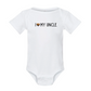 White baby onesie with 'I ❤️ MY UNCLE' text on a white background