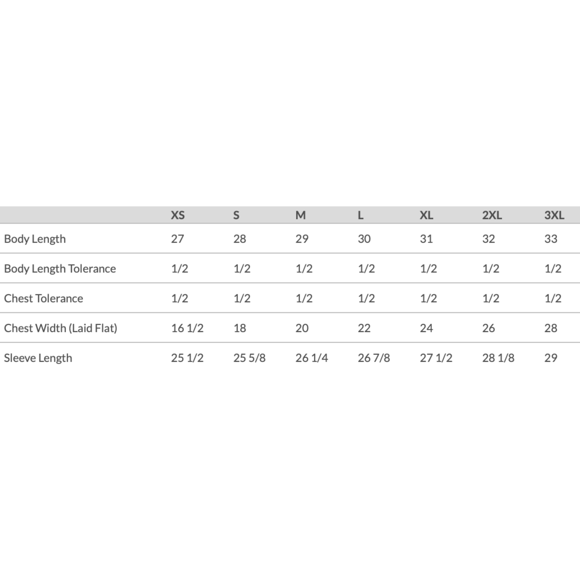 Hoptimisim Long Sleeve T-Shirt size chart