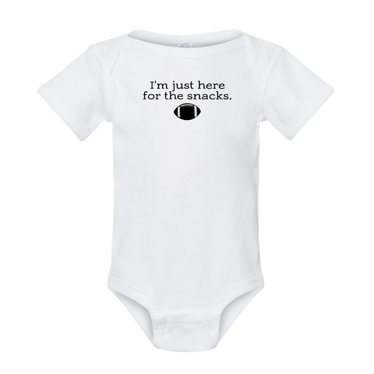 I'm Just Here For The Snacks Football Onesie - front view
