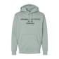 Light green hoodie with text 'PERSONALLY VICTIMIZED BY MY MIGRAINES' on a white background