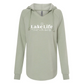 Light green hoodie with 'Lake Life is the best life' text on a white background