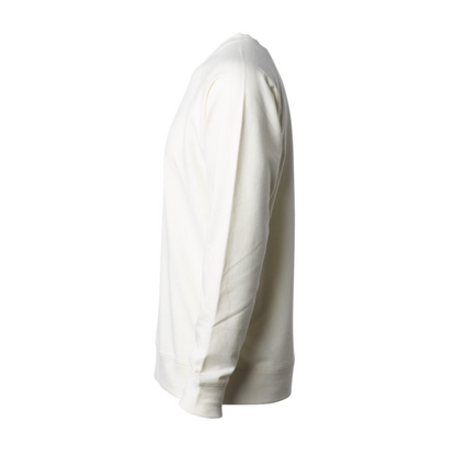 Grow Through What You Go Through - Pull Over Sweatshirt. Sweatshirt is in cream and on the front it has the saying of "grow through what you go through" curved around a bouquet of flowers below it in black. This is the side view of the sweatshirt.