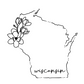 Wisconsin Floral Outline Long Sleeve Shirt in Terracotta. The from top the shirt has a dainty black outline of the state of Wisconsin, with some simple flowers on the left hand side of the state with "Wisconsin" in cursive writing at the bottom inside of the state outline. This is an unclose view of the design on a white background.