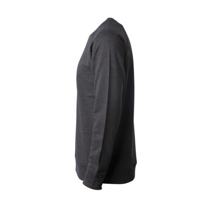 Not Everything That Weighs You Down - Pull Over Sweatshirt - side viewNot Everything That Weighs You Down - Pull Over Sweatshirt in charcoal gray. The back has a white cursive saying of "not everything that weighs you down is yours to carry" with the front corner pocket saying in a cursive font in white of "keep smiling". This is the side view of the sweatshirt.