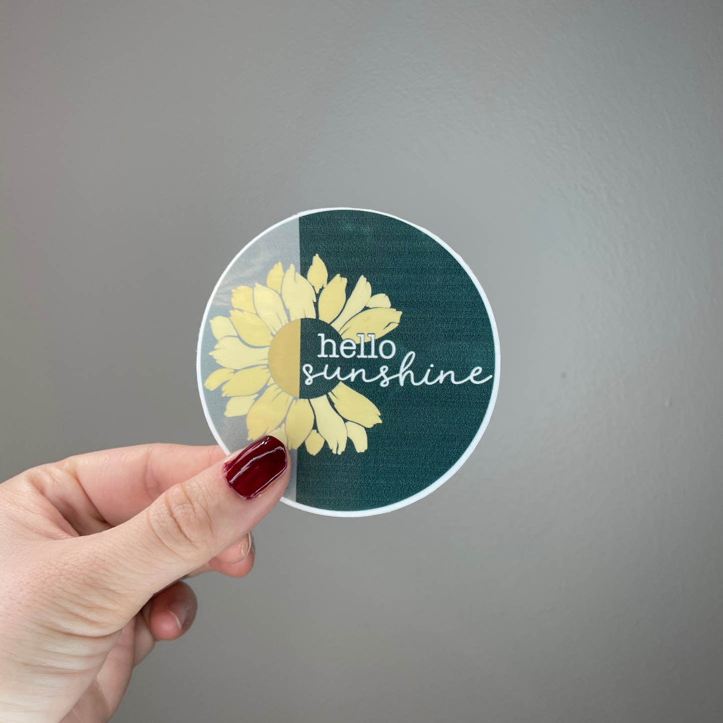 Hello Sunshine Sticker - green, yellow, gray, white